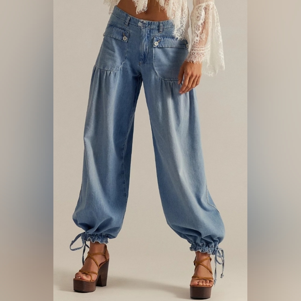 Free People Light Blue Denim Wide-Leg Flare Jeans